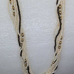 8 Strand Necklace White/Black Gold Beads NK_WT0002